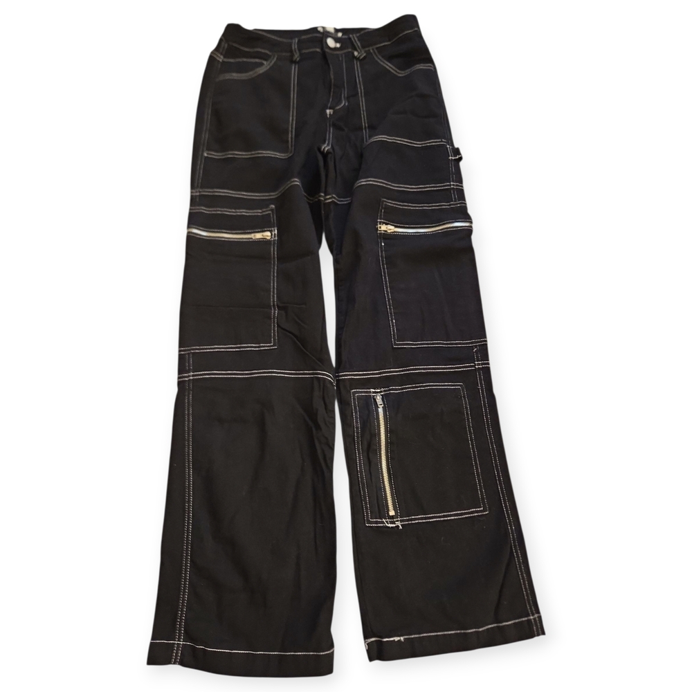 Orange Kiss Black Wide Leg Jeans with Stitch Detail